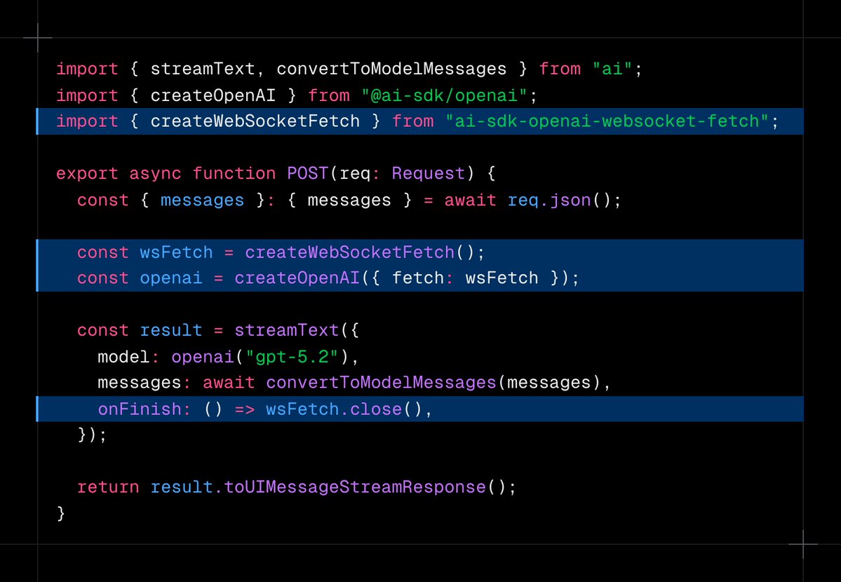 AI SDK Adds OpenAI WebSocket Transport for 40% Faster Streaming