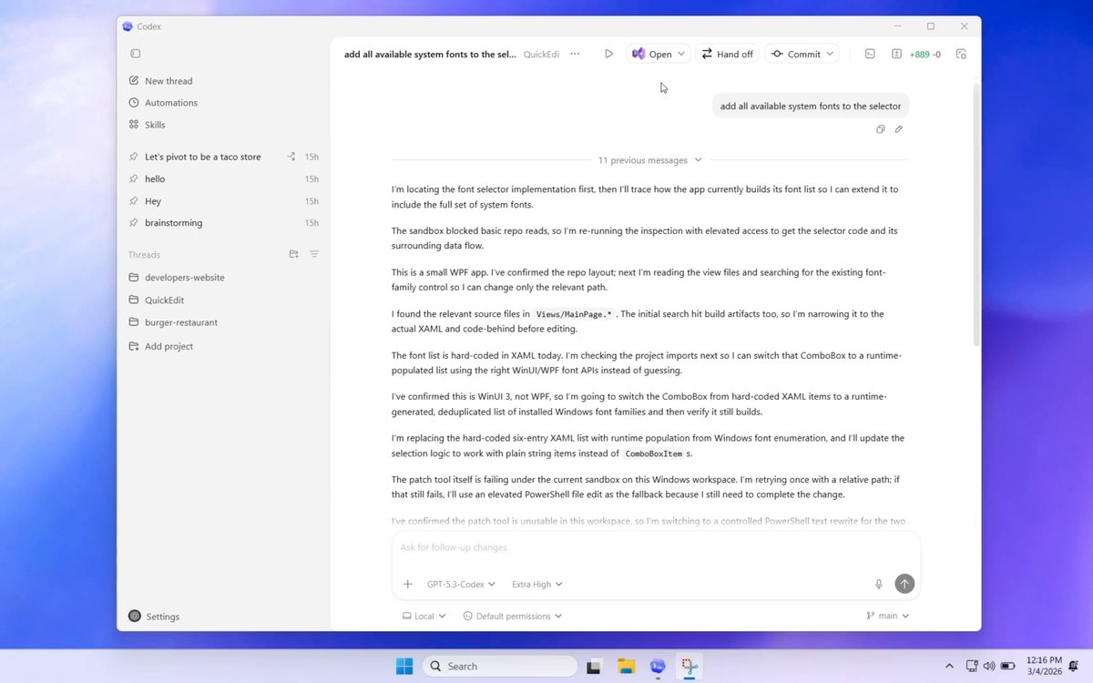 OpenAI Codex Windows App Adds One-Click IDE Launch Shortcuts