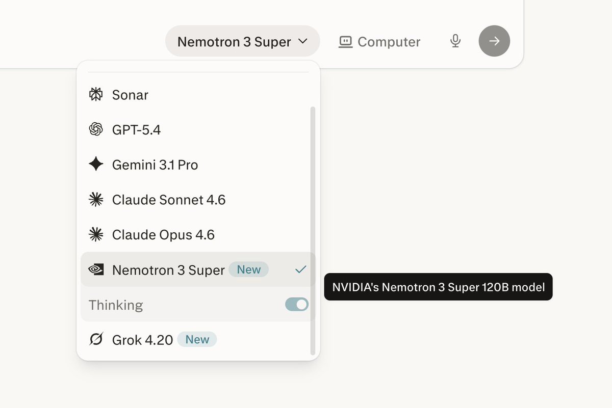 Perplexity Adds NVIDIA Nemotron 3 Super Across Search, Agent API, and Computer