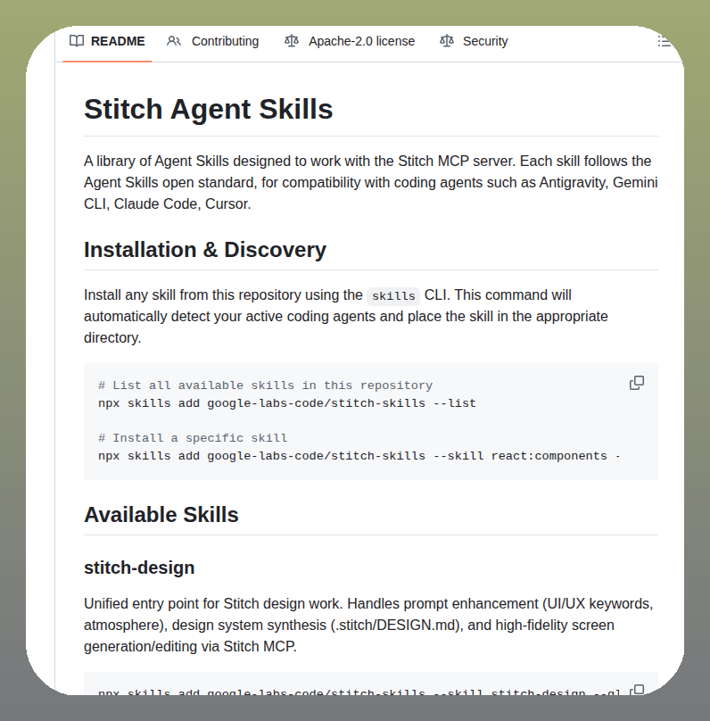 Google Labs Releases Agent Skills Library for Stitch MCP Server