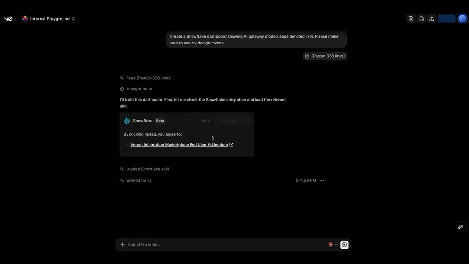 v0 Launches Snowflake Integration to Build and Deploy Data Dashboards via Chat