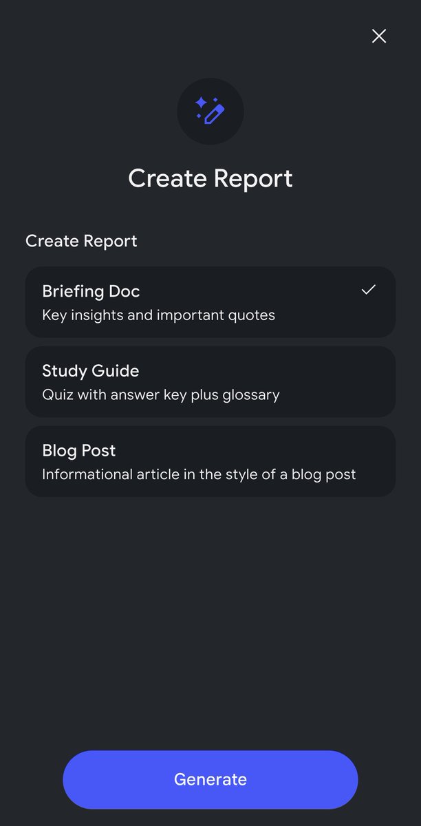 Create Report
Briefing Doc
Key insights and important quotes
Study Guide
Quiz with answer key plus glossary
Blog Post
Informational article in the style of a blog post
Generate