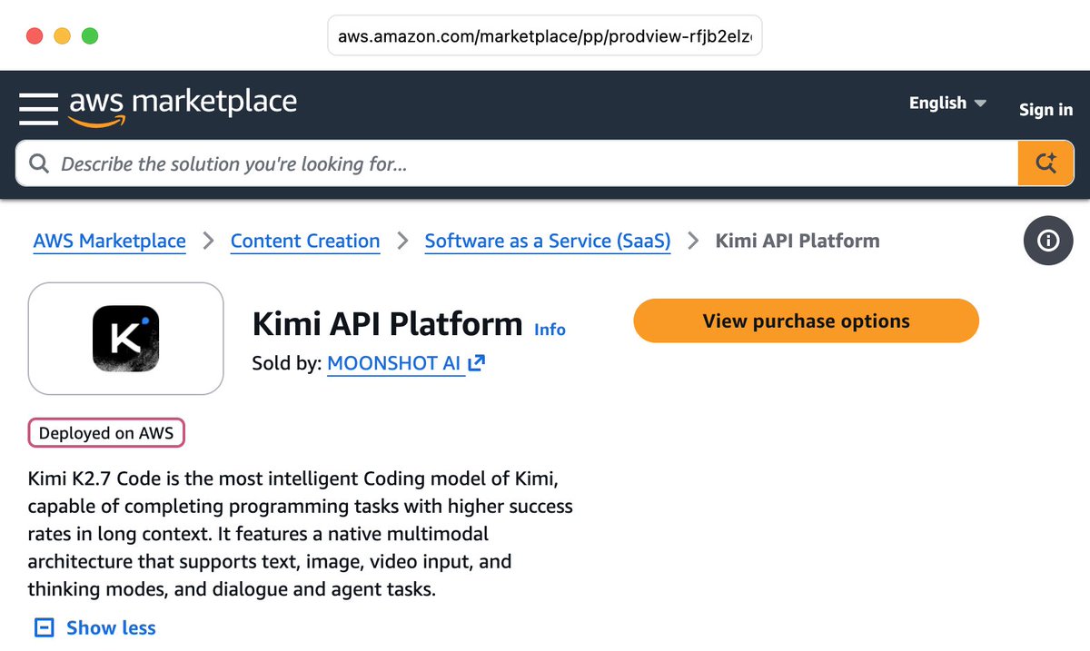Kimi K2.7 Code is the most intelligent Coding model of Kimi, capable of completing programming tasks with higher success rates in long context. It features a native multimodal architecture that supports text, image, video input, and thinking modes, and dialogue and agent tasks.