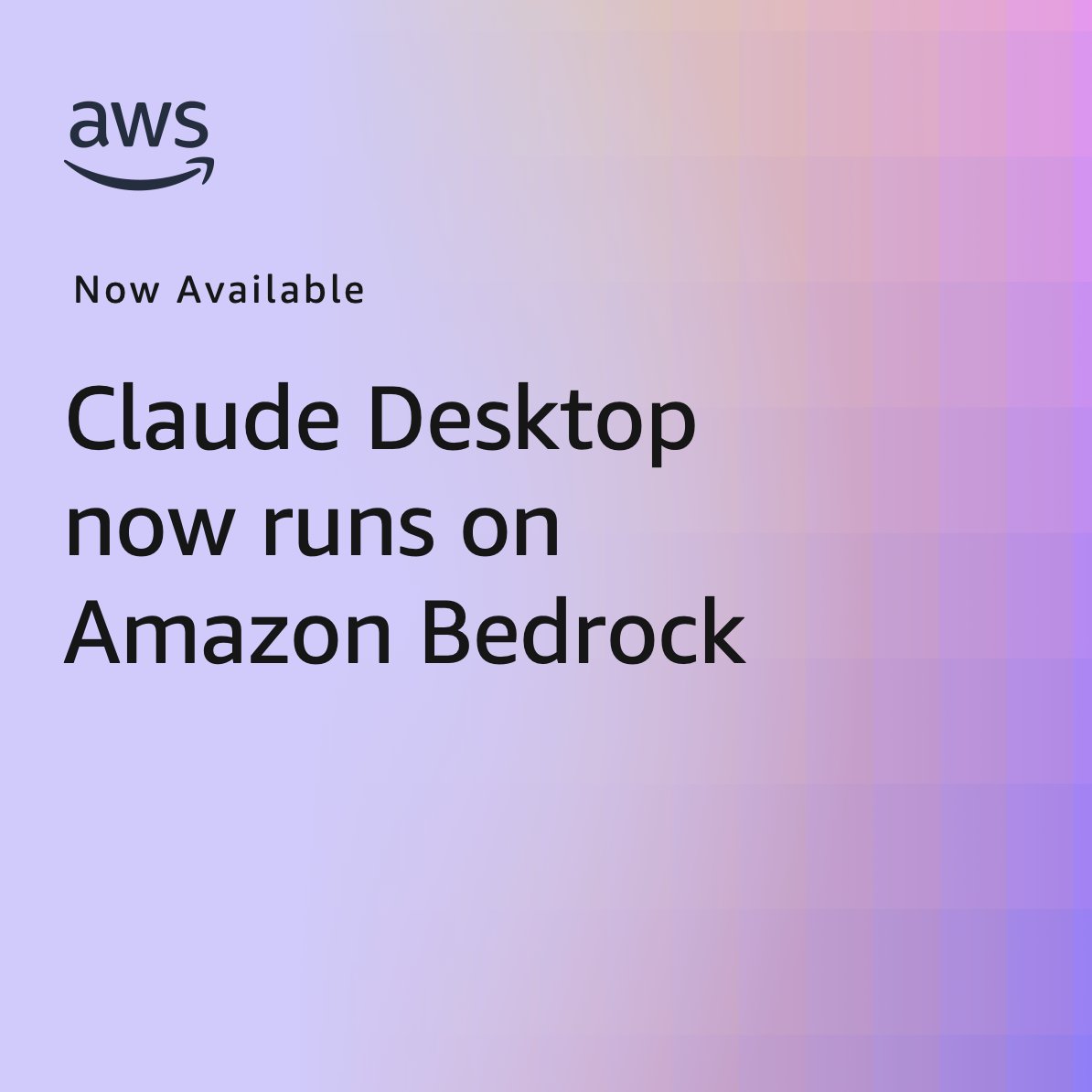 aws
Now Available
Claude Desktop
now runs on
Amazon Bedrock
