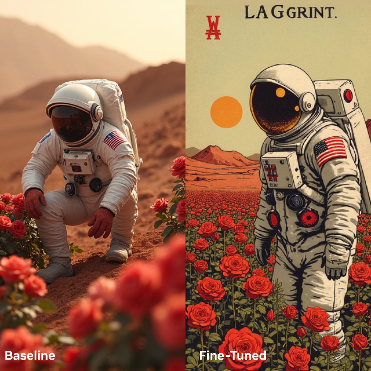 Baseline, Fine-Tuned, LA GGRINT.
