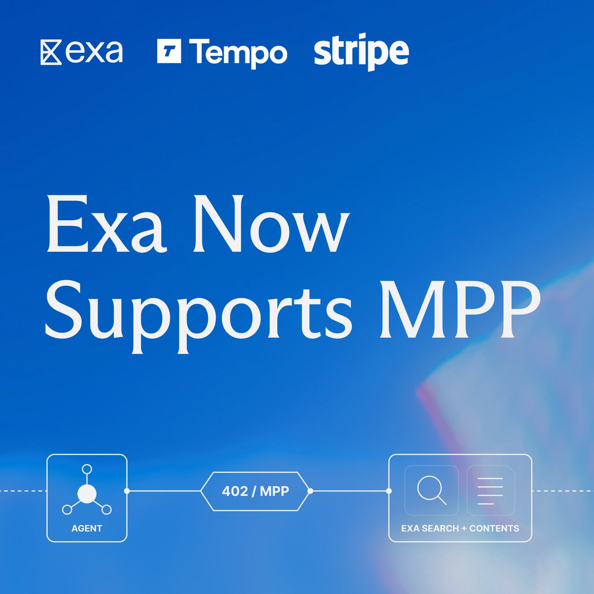 Exa Tempo stripe Exa Now Supports MPP 402 / MPP AGENT EXA SEARCH + CONTENTS