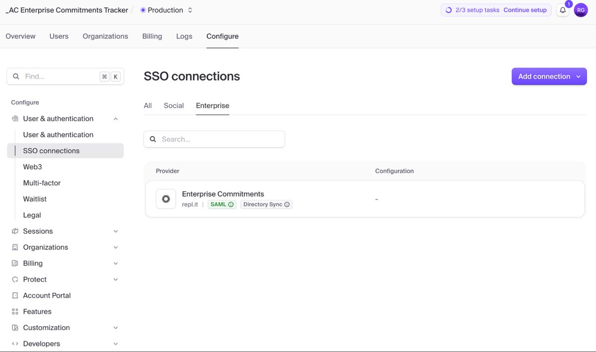 SSO connections; Enterprise; Enterprise Commitments; repl.it | SAML | Directory Sync