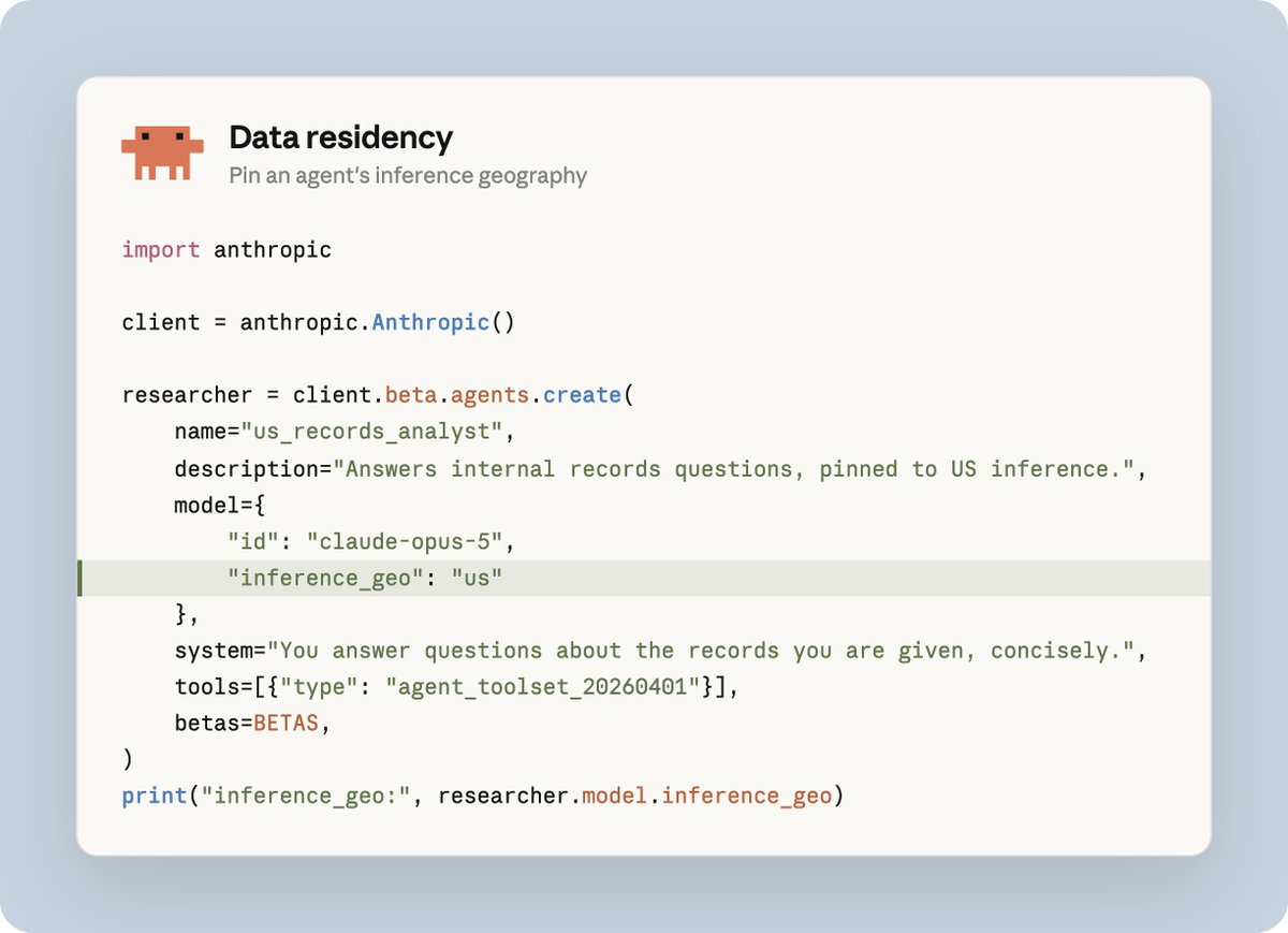 Data residency
Pin an agent's inference geography