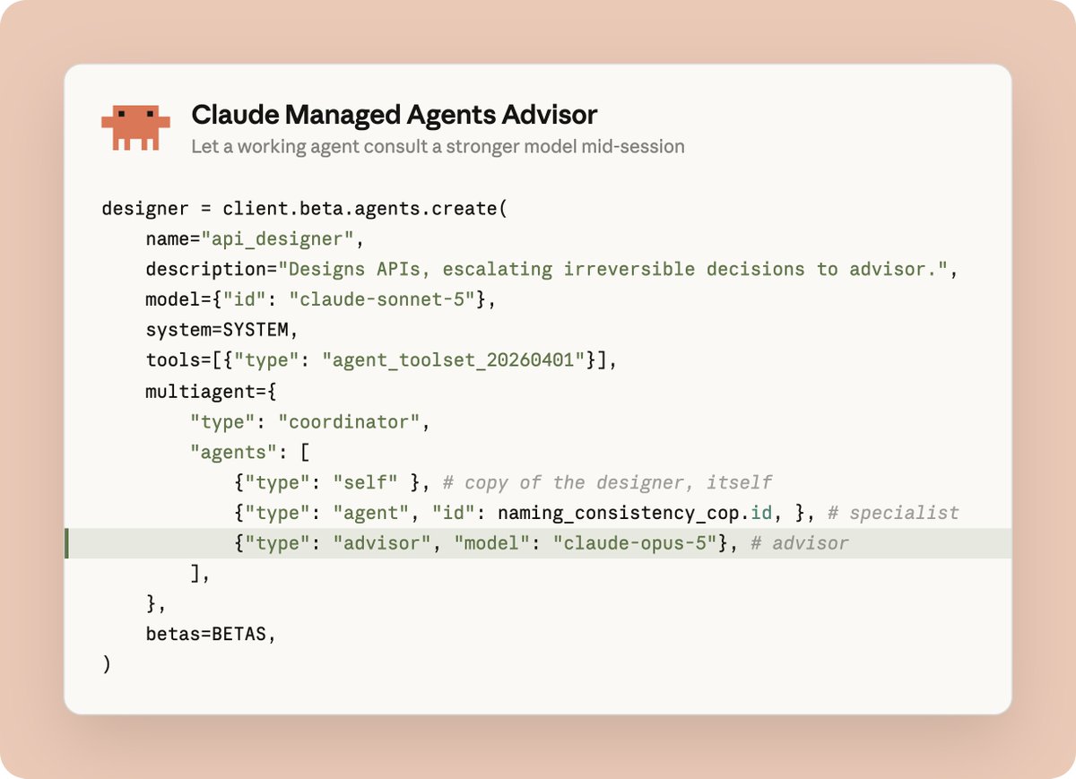 Claude Managed Agents Advisor
Let a working agent consult a stronger model mid-session