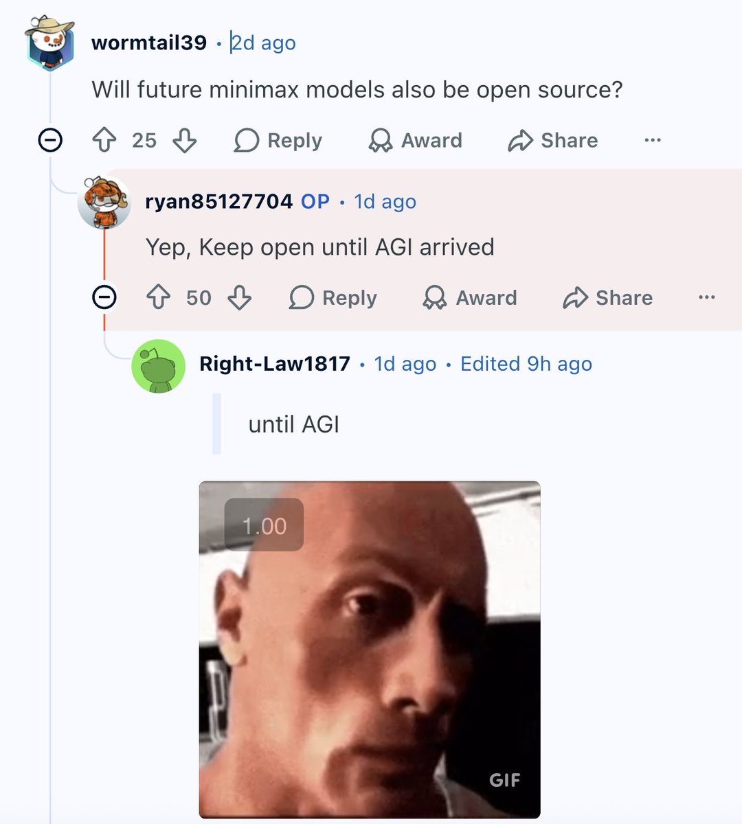 Will future minimax models also be open source?
Yep, Keep open until AGI arrived
until AGI