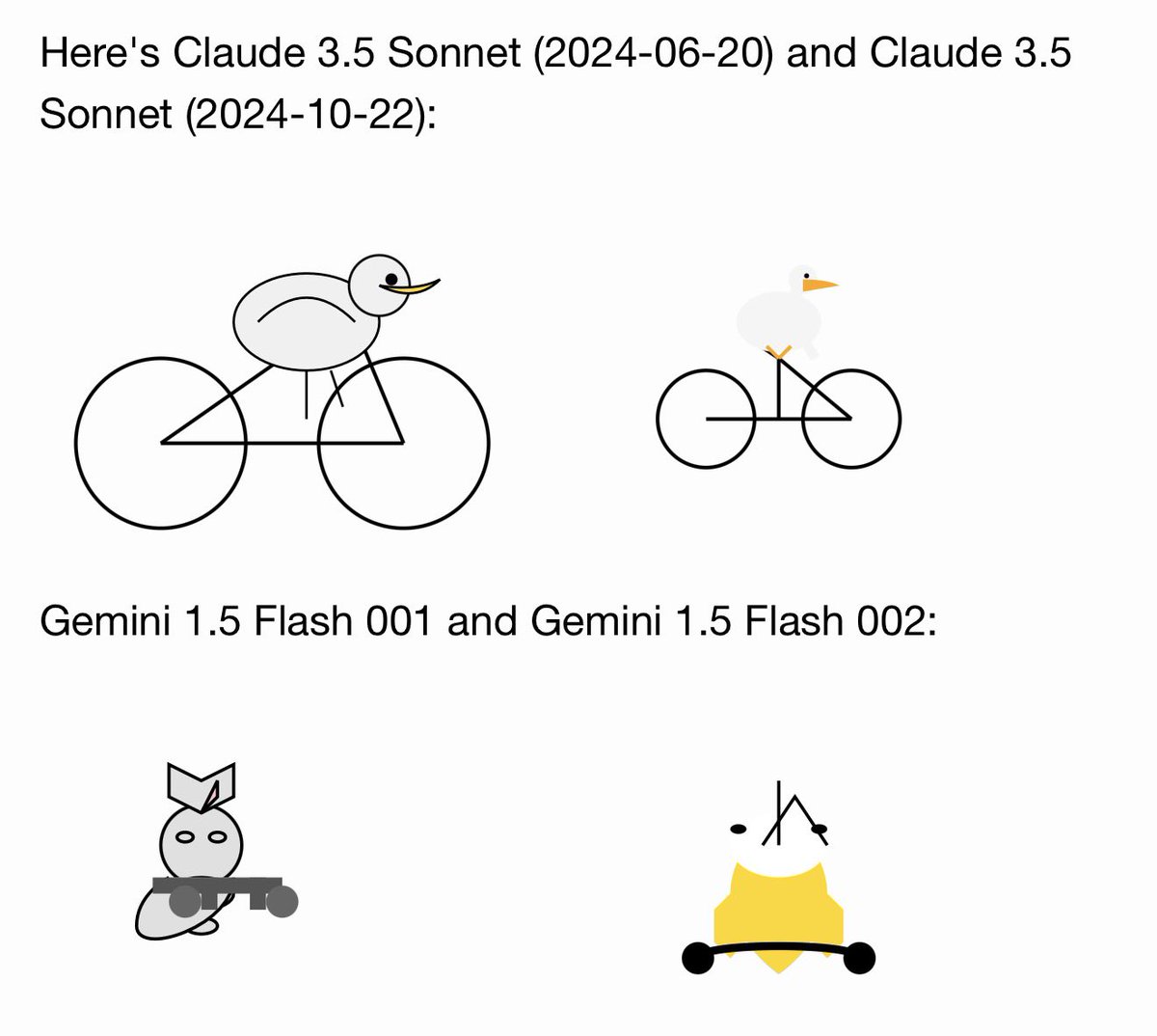 Here's Claude 3.5 Sonnet (2024-06-20) and Claude 3.5 Sonnet (2024-10-22): Gemini 1.5 Flash 001 and Gemini 1.5 Flash 002: