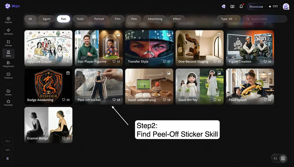 Step2: Find Peel-Off Sticker Skill