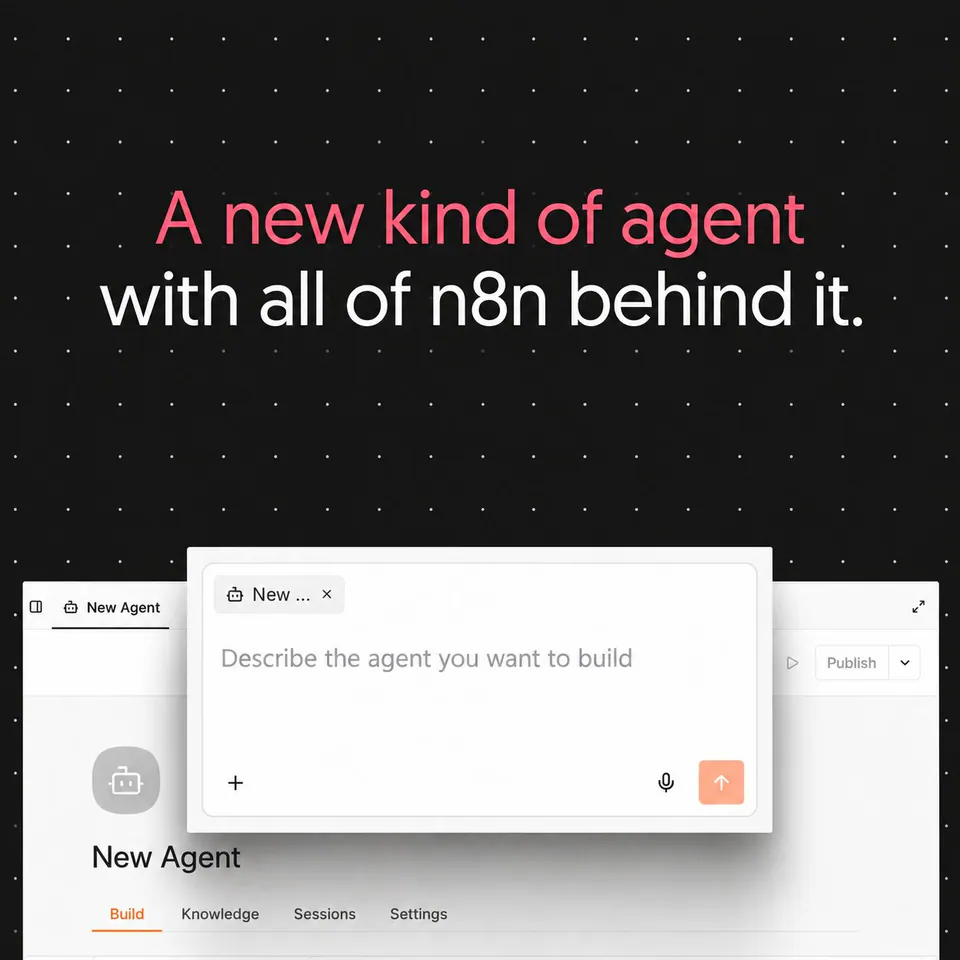 A new kind of agent with all of n8n behind it. New Agent Describe the agent you want to build Build Knowledge Sessions Settings