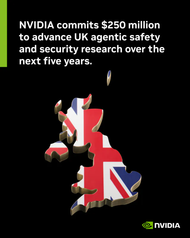 NVIDIA commits $250 million to advance UK agentic safety and security research over the next five years.