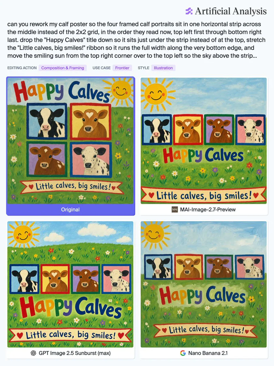 Happy Calves, Little calves, big smiles!, Original, MAI-Image-2.7-Preview, GPT Image 2.5 Sunburst (max), Nano Banana 2.1