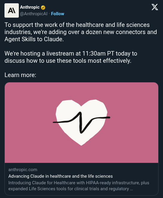 Anthropic Launches Claude for Healthcare and Expands Life Sciences Tools