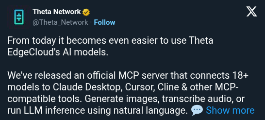 Theta EdgeCloud MCP Server Brings 18+ AI Models to Any MCP Client