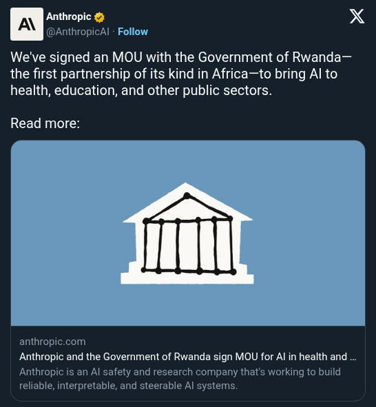 Anthropic Signs First African Government MOU with Rwanda for AI Deployment