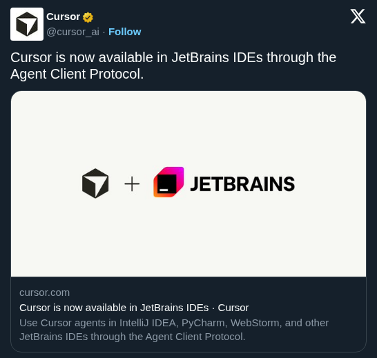 Cursor Brings AI Agents to JetBrains IDEs via Agent Client Protocol