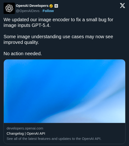 OpenAI Patches GPT-5.4 Image Encoder Bug That May Improve Vision Quality