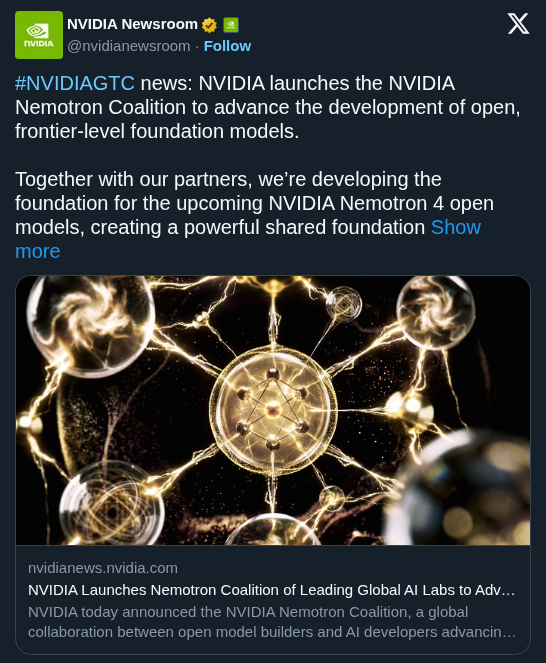 NVIDIA Launches Nemotron Coalition to Build Open Frontier Models With Eight Partners