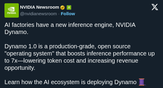 NVIDIA Launches Dynamo 1.0 as Open Source Inference OS for AI Factories