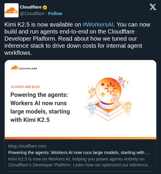 Cloudflare Workers AI Adds Kimi K2.5 for End-to-End Agent Workflows