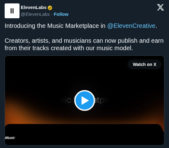 ElevenLabs Launches Music Marketplace for Creators to Publish and Earn