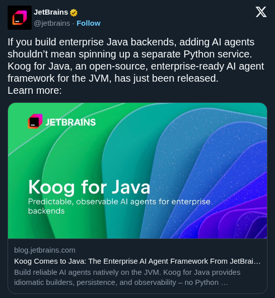 JetBrains Launches Koog for Java, an Enterprise AI Agent Framework
