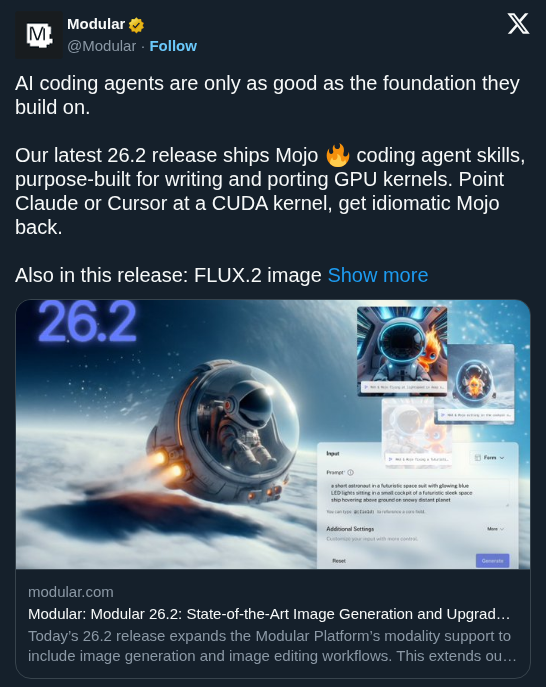 Modular 26.2 Ships Mojo Agent Skills for GPU Kernel Development