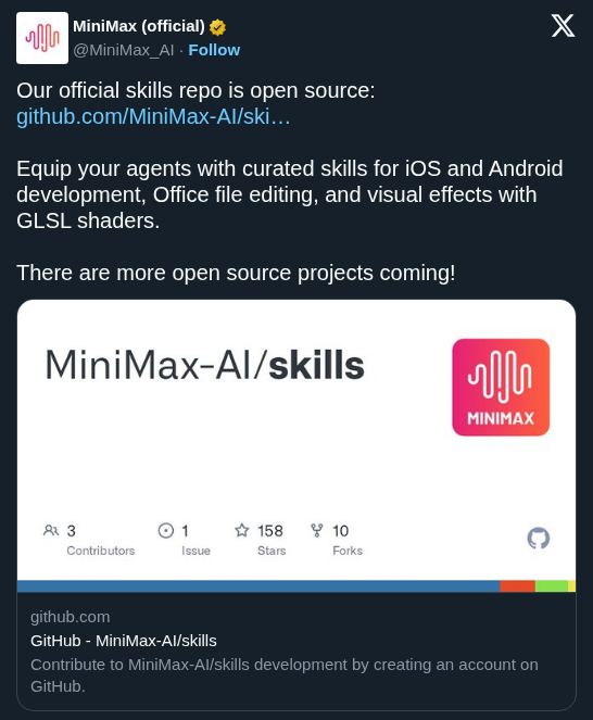 MiniMax Open-Sources Skills Kit for AI Coding Agents