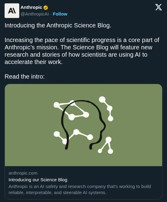 Anthropic Launches Science Blog for AI-Driven Scientific Research