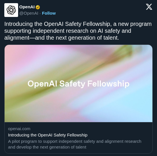 OpenAI Launches Safety Fellowship to Fund Independent Research on Advanced AI