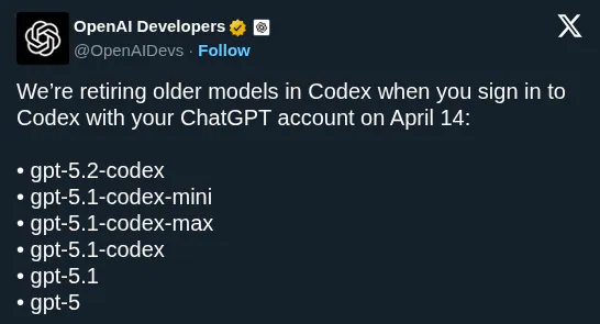 OpenAI Retires Early GPT 5 Models From Codex ChatGPT Login