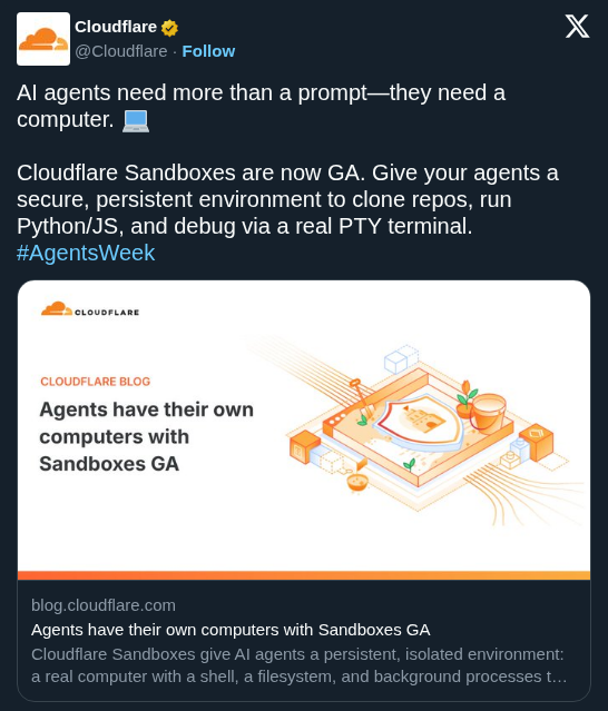 Cloudflare Launches Sandboxes to Give AI Agents a Persistent Computer