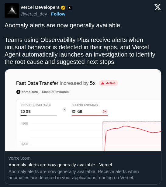 Vercel Automates Incident Response With AI Agent Investigations for Production Anomalies