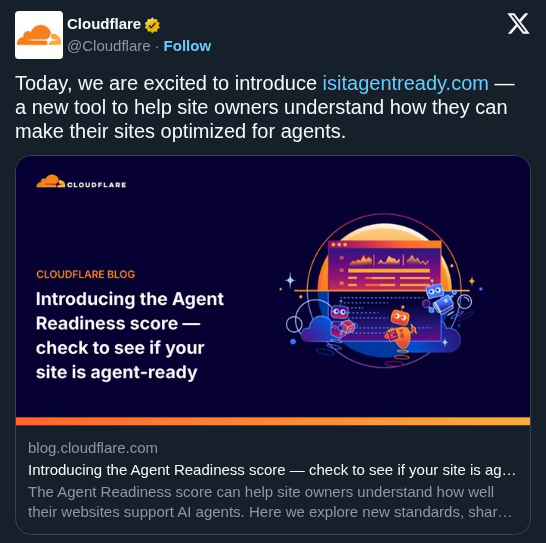 Cloudflare Launches Agent Readiness Score to Standardize the Machine Readable Web