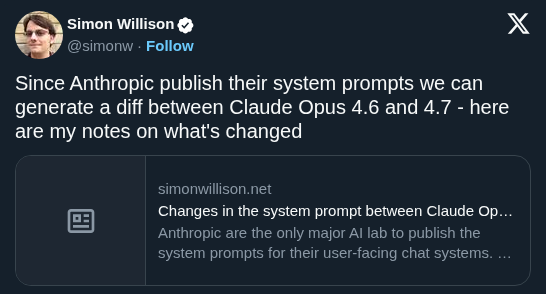 Simon Willison Surfaces Claude Opus 4.7 System Prompt Changes Toward Autonomy