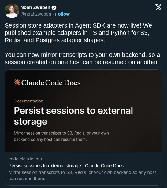 Anthropic enables distributed agent memory with Claude Agent SDK session adapters