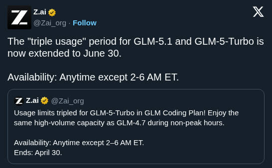 Z.ai Extends Triple Usage Quotas for GLM-5 Series Through June