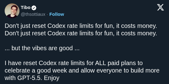 OpenAI Resets Codex Rate Limits to Boost GPT-5.5 Development