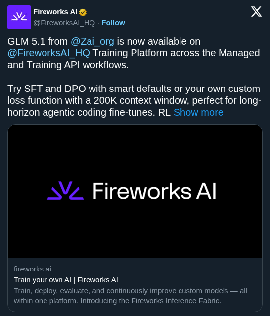Fireworks AI Adds GLM 5.1 Training to Build Long Horizon Coding Agents