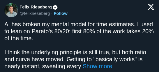 Felix Rieseberg Says AI Shifts Software Pareto Principle to 98/2 Ratio