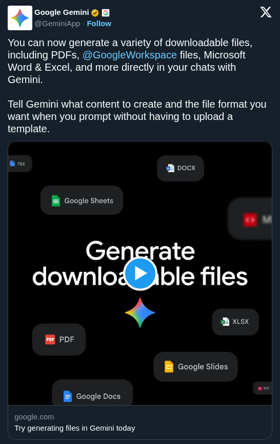 Google Gemini Generates Downloadable Office Files Directly From Your Chat Prompts