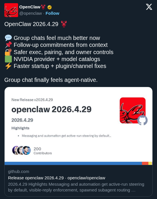OpenClaw v2026.4.29 Makes AI Agents Native to Group Conversations
