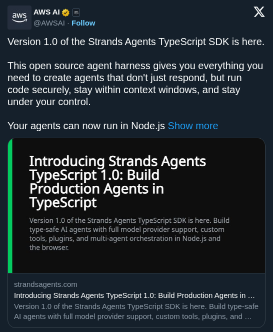AWS Launches Strands Agents TypeScript SDK for Browser Native AI Agents