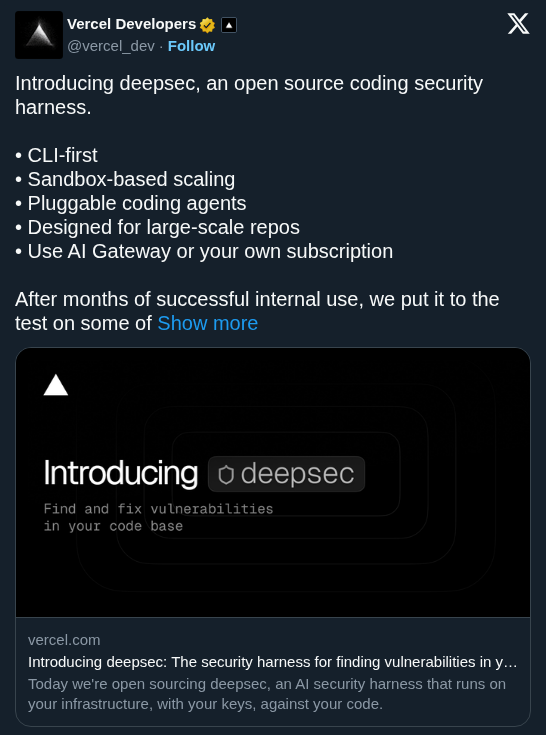 Vercel Releases deepsec to Automate Deep Security Audits With Coding Agents