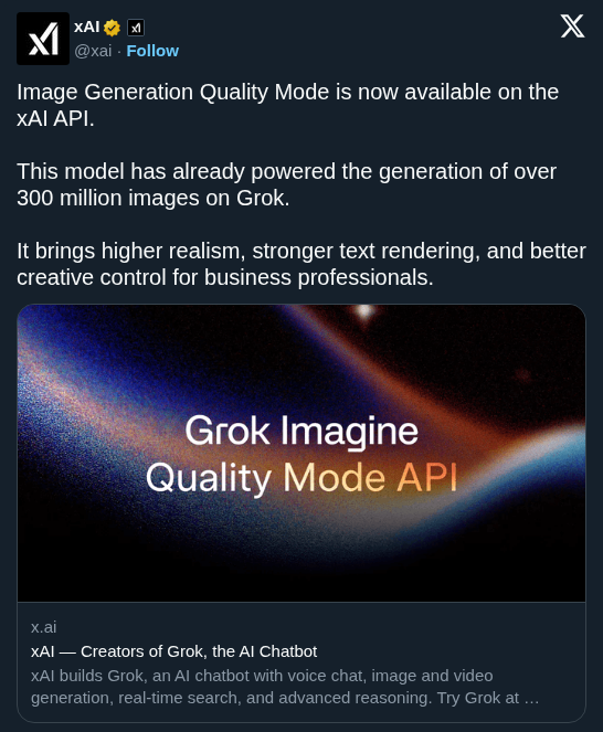 xAI Opens Grok Imagine Quality Mode API for Enterprise Image Generation