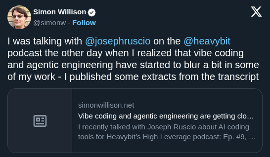Simon Willison Reports Professional Engineers Are Succumbing to Vibe Coding