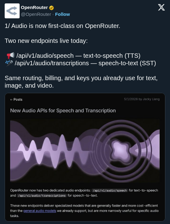 OpenRouter Launches Unified Audio Endpoints to Simplify Multi-Provider Voice Agents